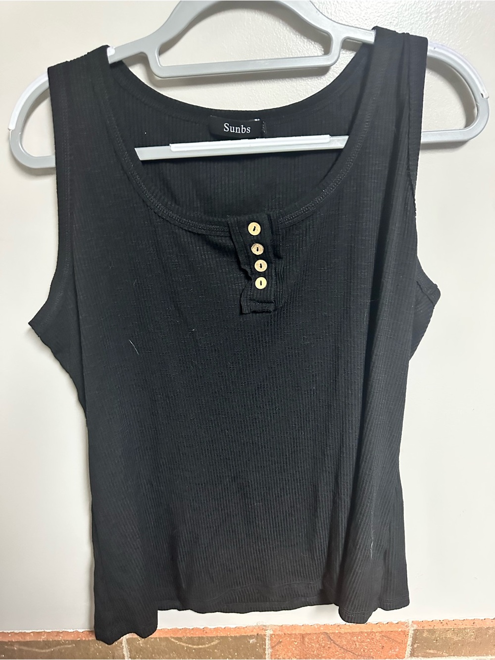 Black Ribbed Henley Tank Top